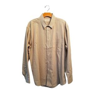 Hathaway Tan Check Pinpoint Oxford Button Down Shirt 17-35 8 0280